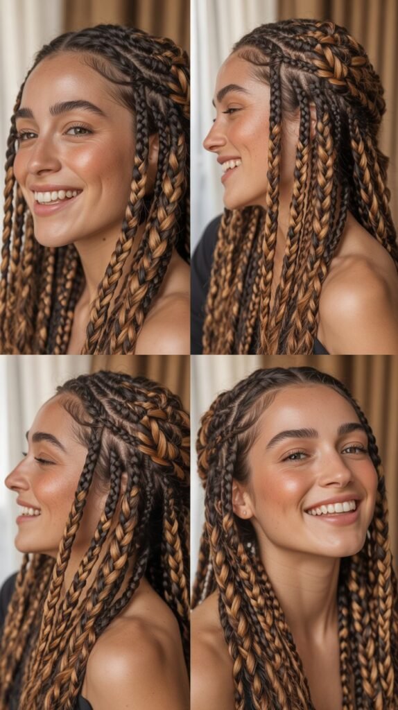 . Goddess Braids with Caramel Streaks