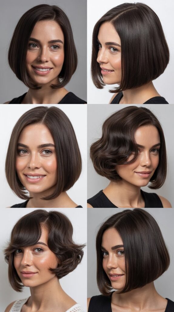 26. Long Bob with Curtain Bangs for Round Faces