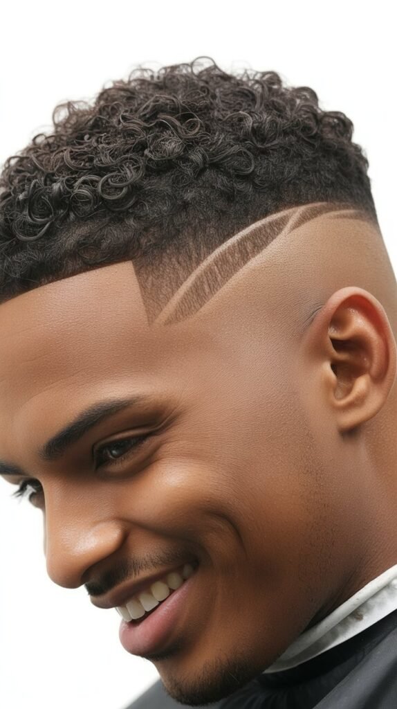 Tapered Curly Temple Fade