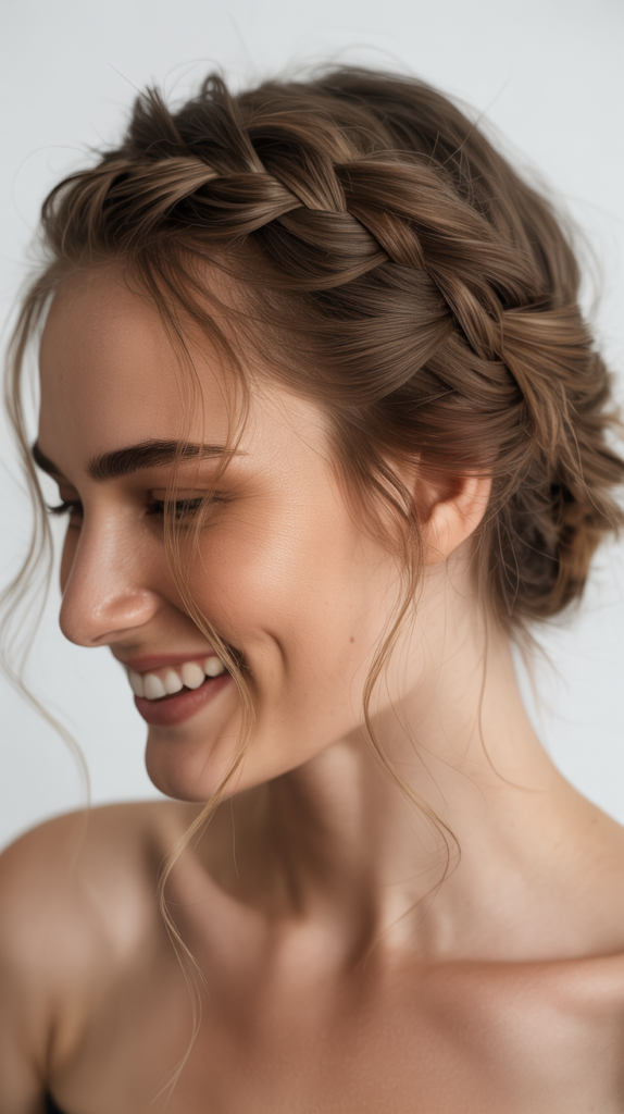 Crown Braid with Loose Tendrils
