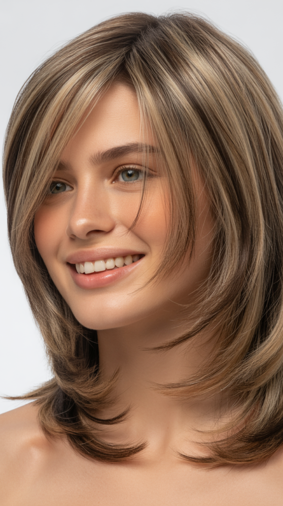 Long Layered Cut with Side-Swept Bangs