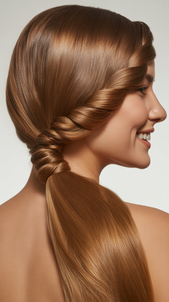 Straight Ponytail with Twisted Crown