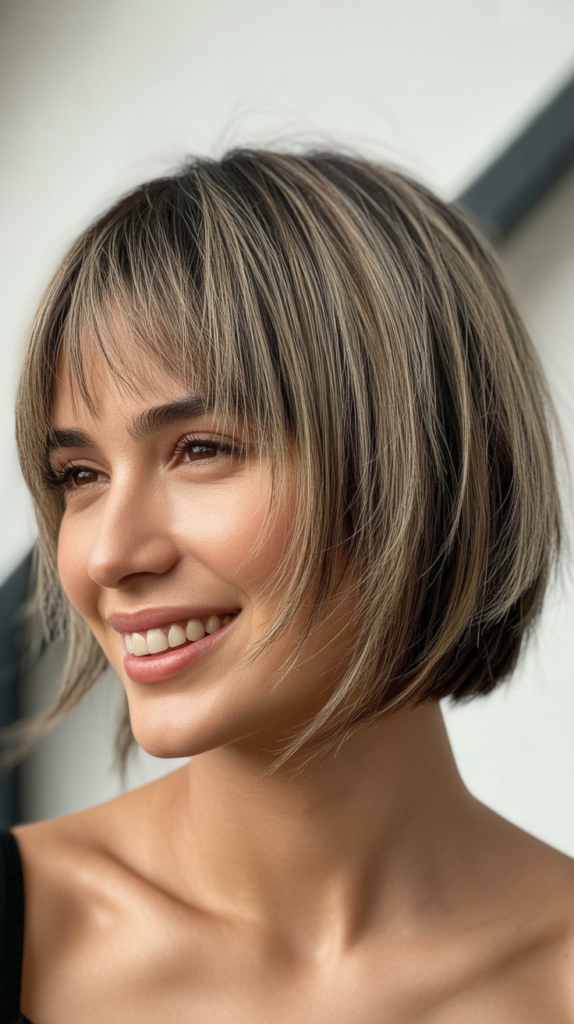 Choppy Bob with Shattered Ends and Wispy Side Bangs