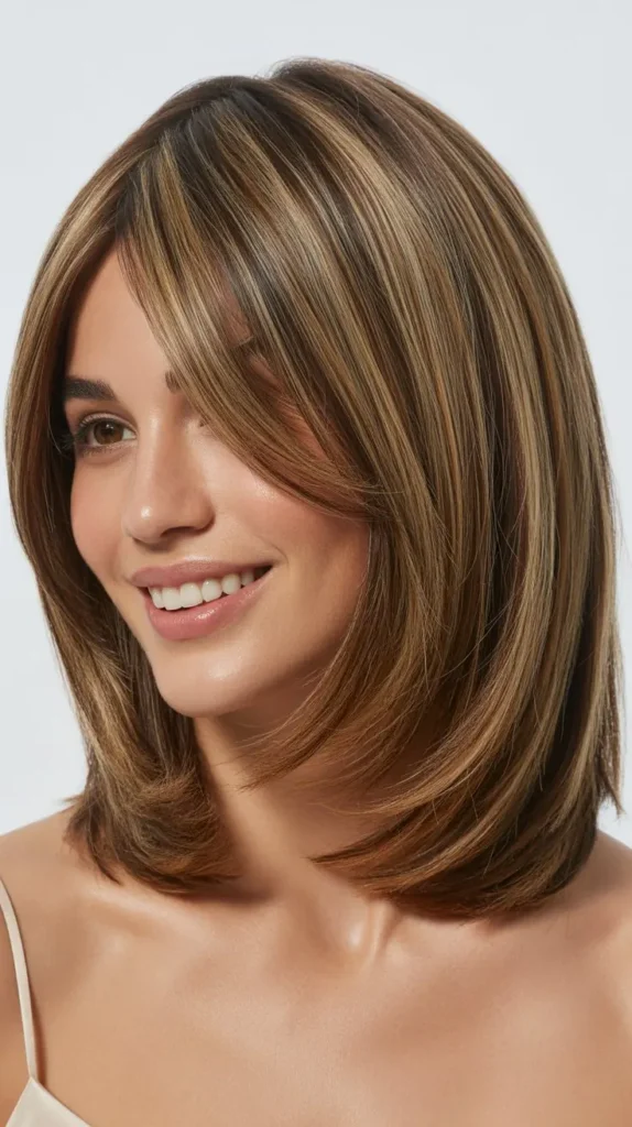 Layered Long Bob with Curtain Bangs