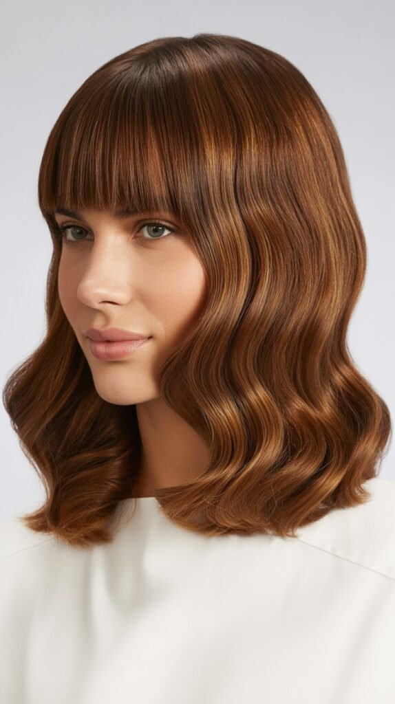 Sleek Long Bob with Curtain Bangs for Curly Hair