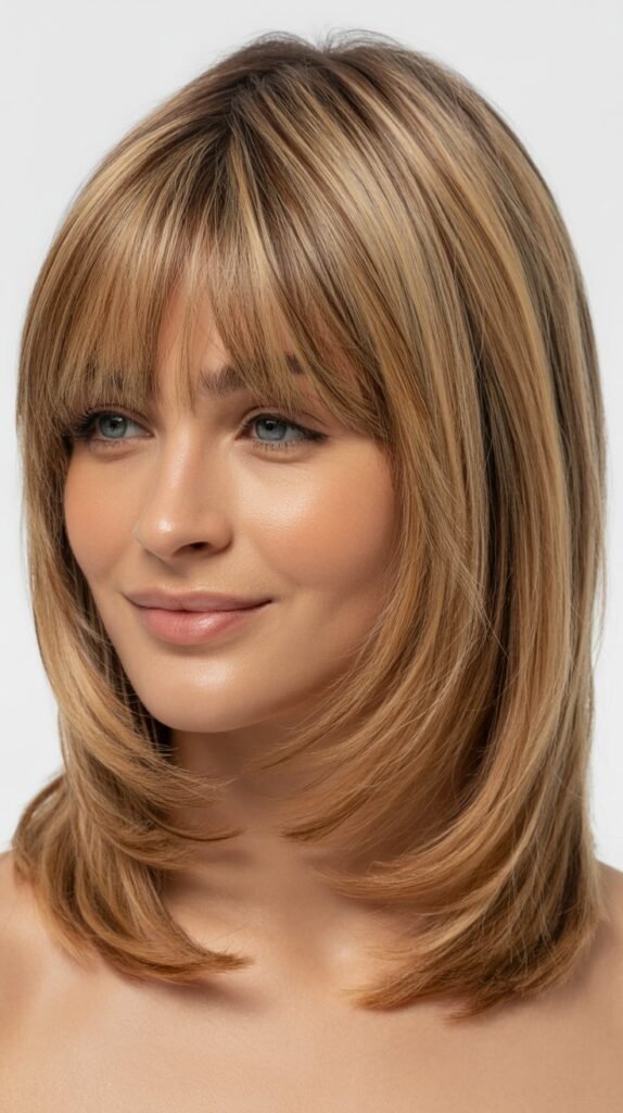 Long Bob with Curtain Bangs and Face-Framing Layers