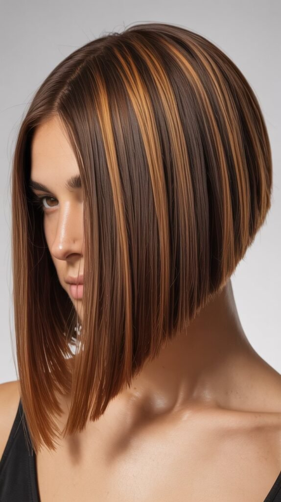 Long Angled Bob with Caramel Tones