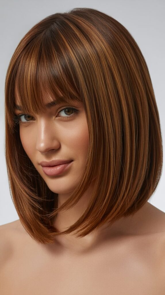 Long Bob with Curtain Bangs and Face-Framing Layers