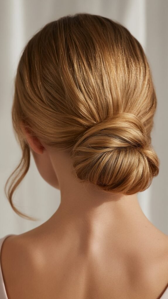 Classic Low Chignon with Curtain Bangs