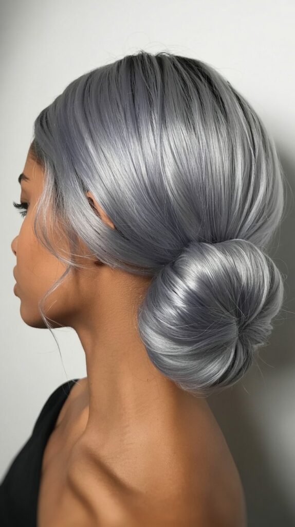 Silver Gray Sleek Low Bun