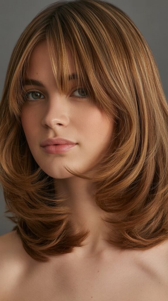 Graduated Long Bob with Curtain Bangs and Waves