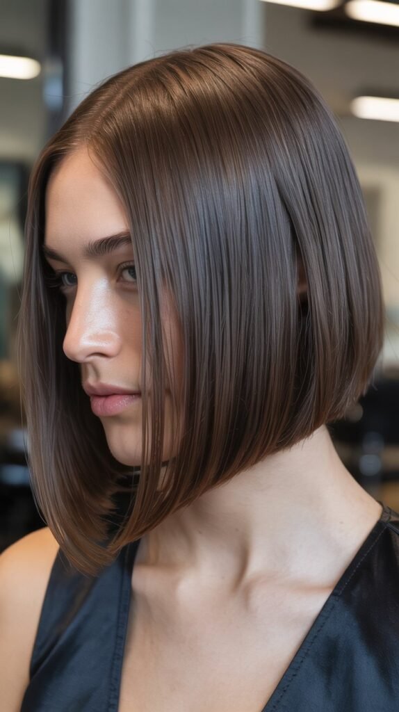 Sleek Long Angled Bob for Fine Hair