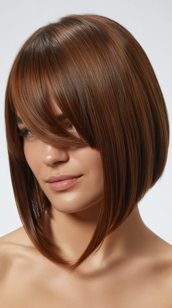  Asymmetrical Long Bob with Side-Swept Curtain Bangs