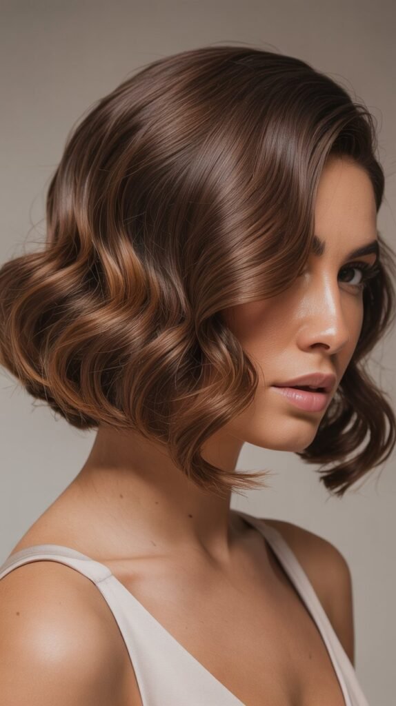 Wavy Angled Bob with Tight Waves