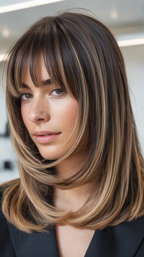 Long Bob with Curtain Bangs and Root Shadow