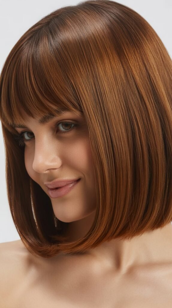 Long Bob with Curtain Bangs and Glossy Finish