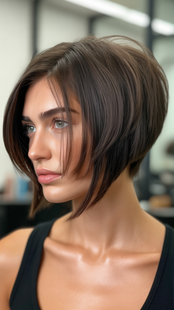 Asymmetrical Stacked Bob with Dramatic Side-Sweep
