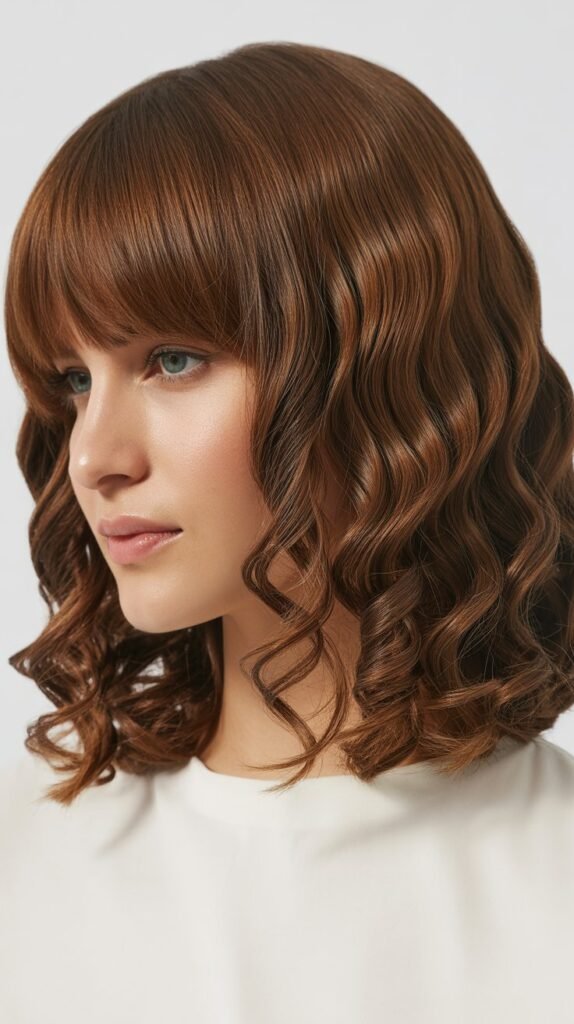 Long Bob with Curtain Bangs and Spiral Curls