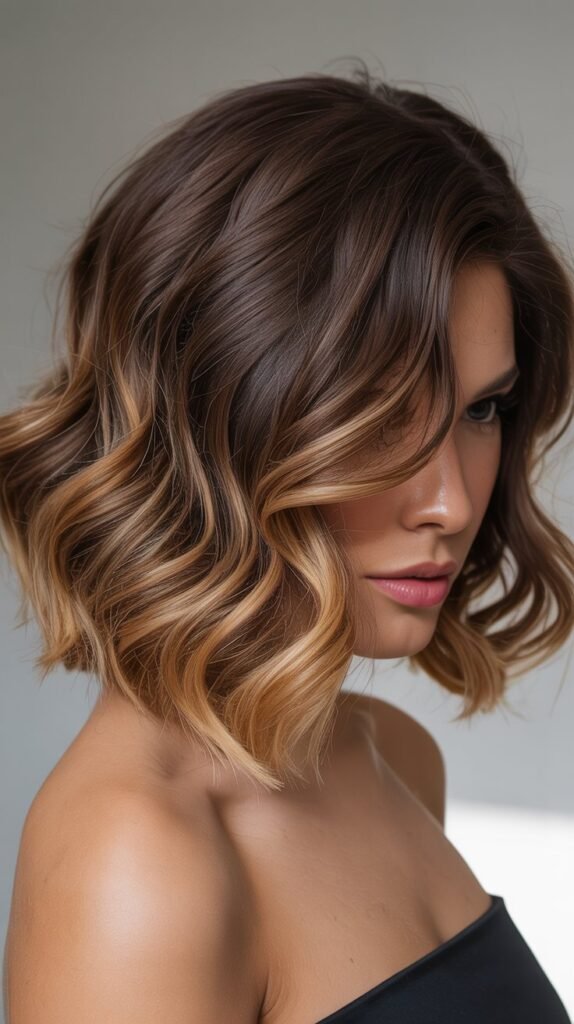 Wavy Angled Bob with Ombré