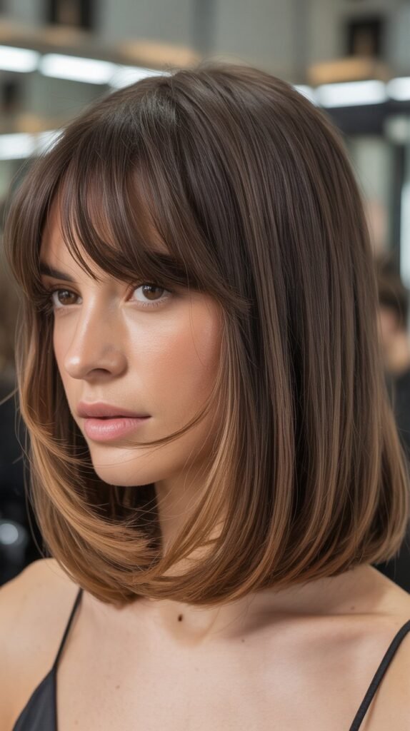 Long Bob with Curtain Bangs and Root Shadow
