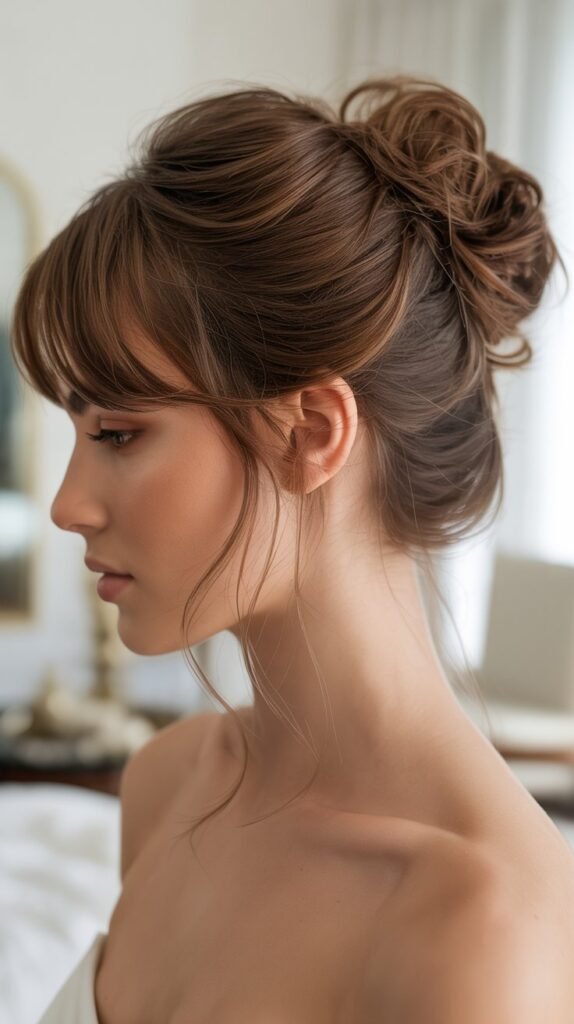 Loose Messy Bun with Baby Bangs