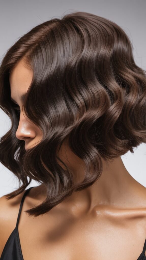 Dark Wavy Angled Bob