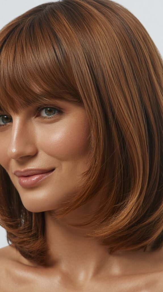 Classic Long Textured Bob with Soft Curtain Bangs