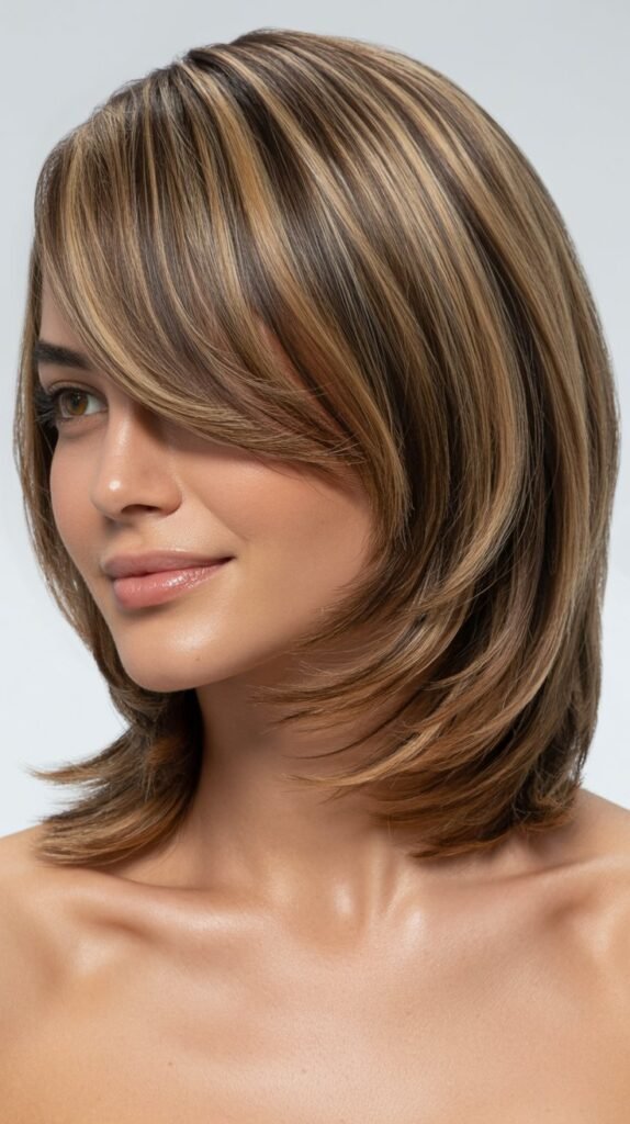Long Bob with Feathered Side-Swept Bangs