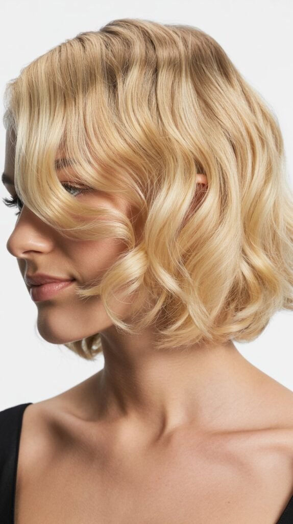 Long Bob with Soft Waves and Side Sweep