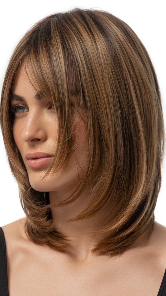  Long Bob with Curtain Bangs and Face-Framing Layers