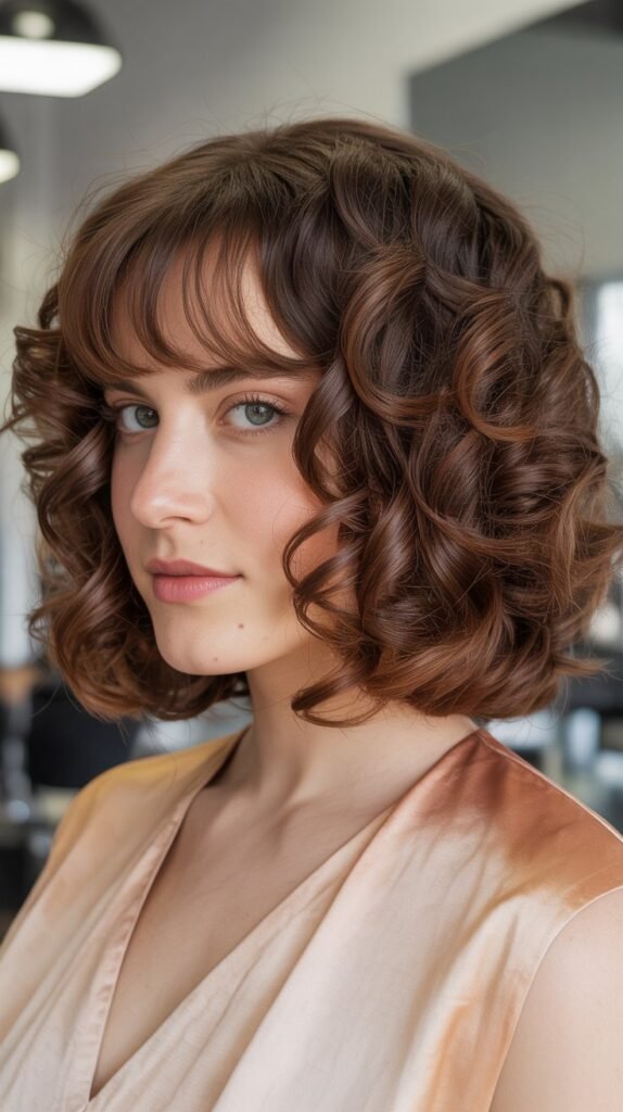 Curly Lob with Defined Curtain Bangs