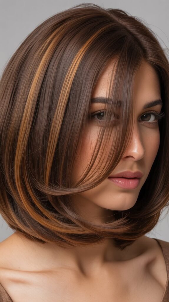  Bob with Caramel Highlights and Glossy Finish