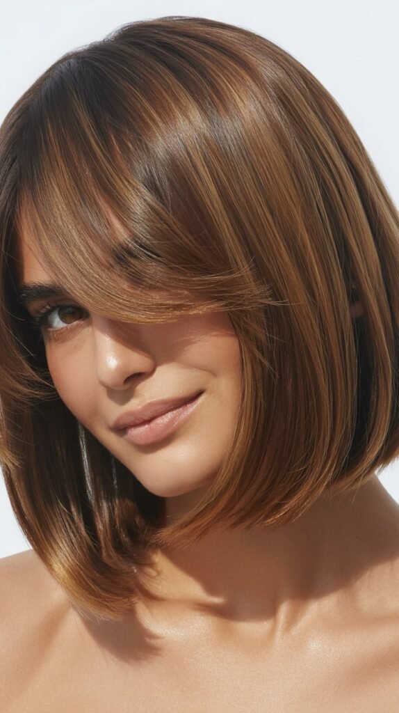 Blunt Cut Long Bob with Wispy Curtain Bangs