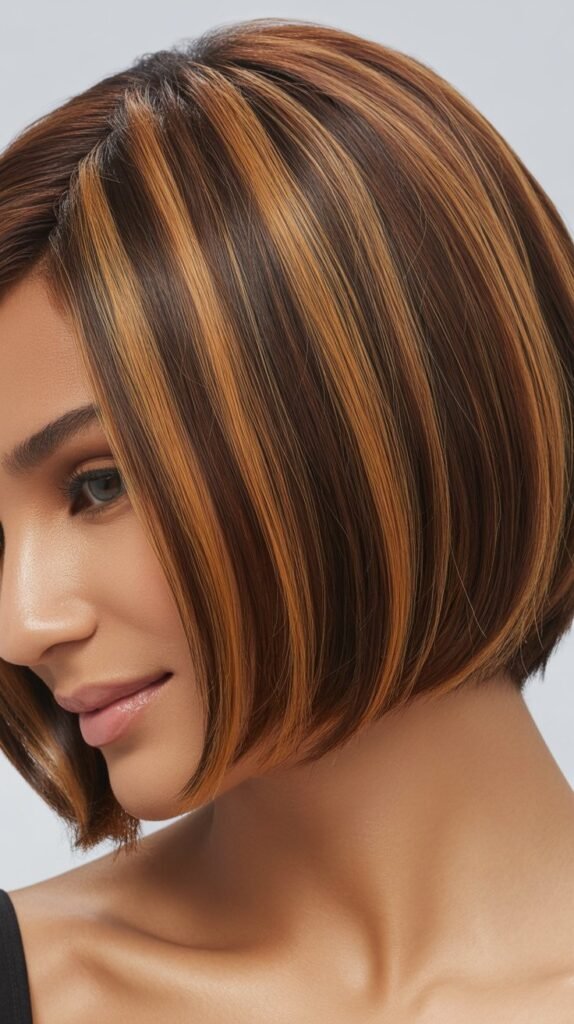 Short Bob Brown Wig with Face-Framing Caramel Highlights