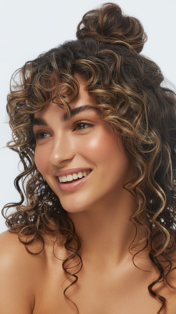 Half-Up Top Knot With Curly Length