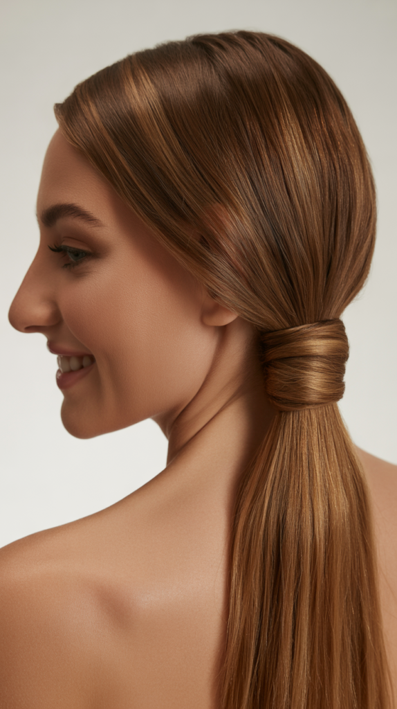 Low Sleek Ponytail with Wrapped Base
