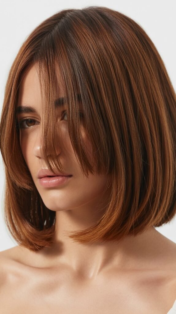 Long Bob with Side Part and Swoopy Curtain Bangs