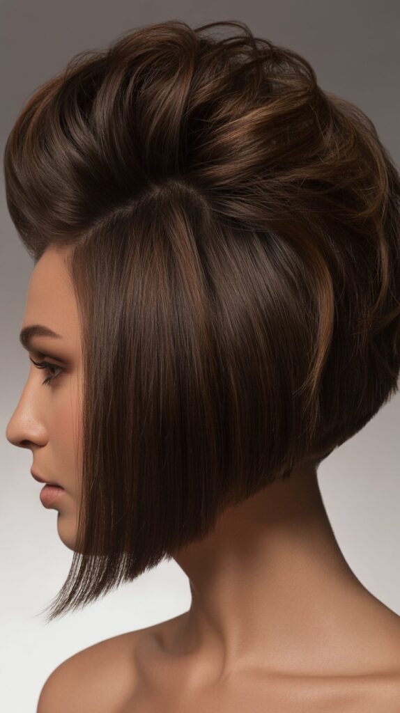 Best 32+ Inverted Layered Bob Hairstyles with Stacked Cuts Trendy Upgrade 19 Voluminous Inverted Bob with Teased Stacked Crown