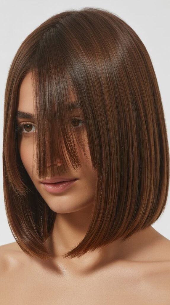  Straight Long Bob with Long Curtain Bangs