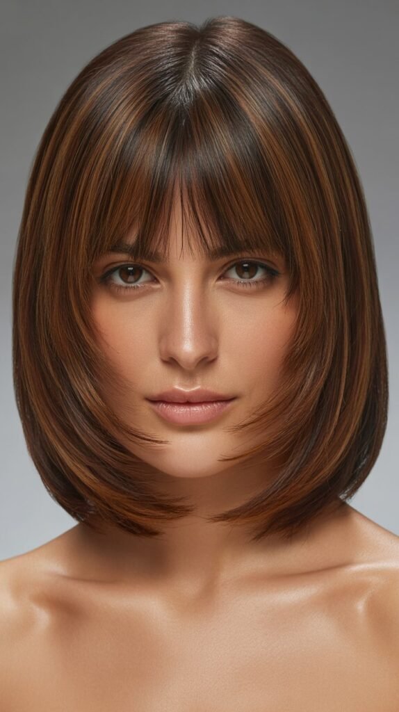 Long Bob with Curtain Bangs and Glossing Treatment