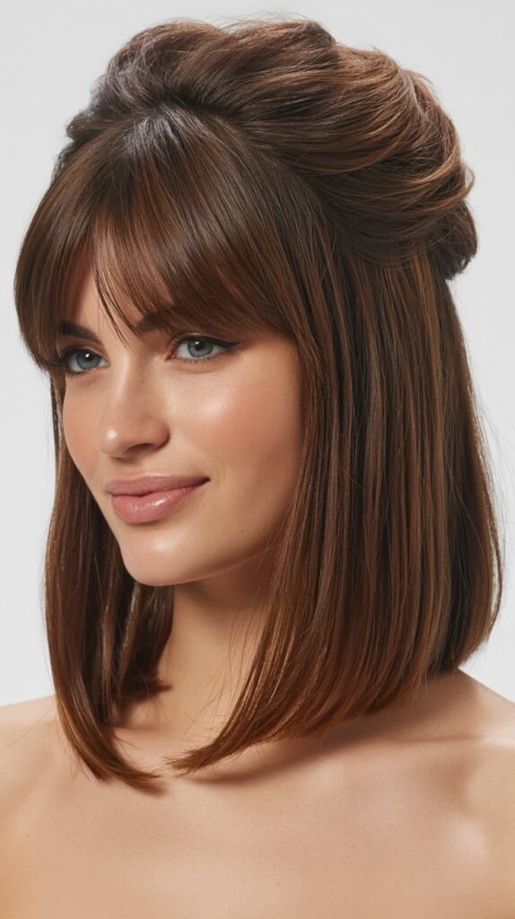 Long Bob with Curtain Bangs and Volume at Crown