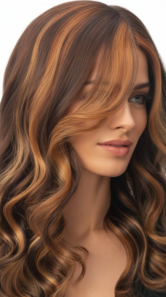 Brown Wig with Caramel Highlights and Dark Roots