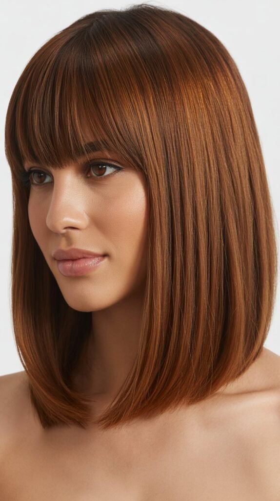 Blunt Long Bob with Thick Curtain Bangs