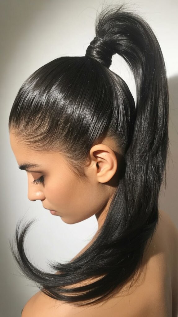 Classic Black High Ponytail with Sleek Base