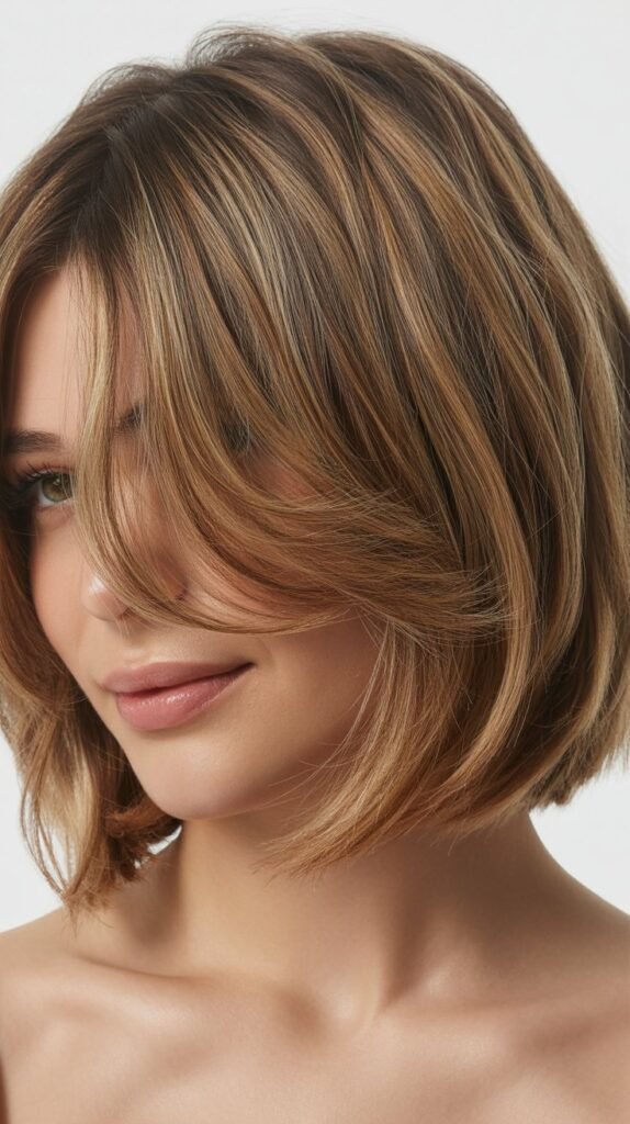 Textured Collarbone Bob with Wispy Curtain Bangs
