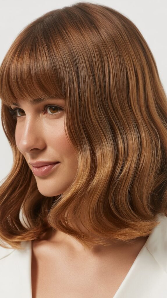 Long Bob with Curtain Bangs and Defined Waves