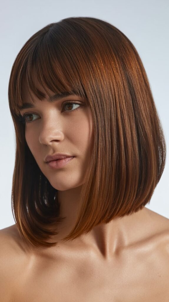 Asymmetrical Long Bob with Curtain Bangs