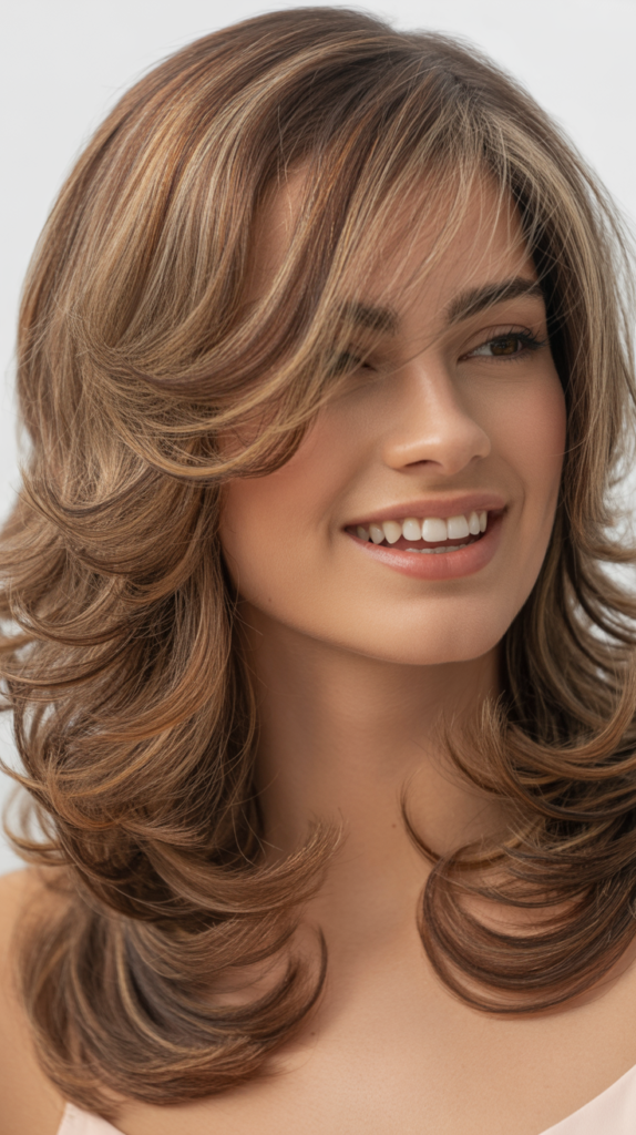 Layered Wavy Hair with Side Swept Styling