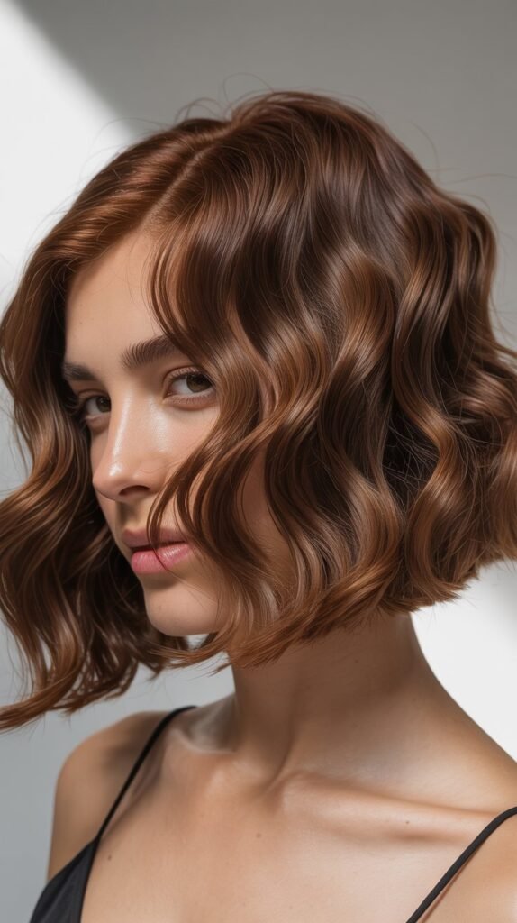 Wavy Angled Bob for Oval Faces