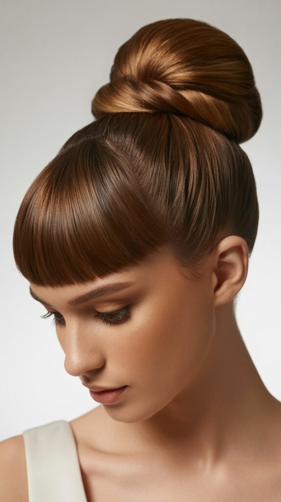Sleek French Twist with Micro Bangs